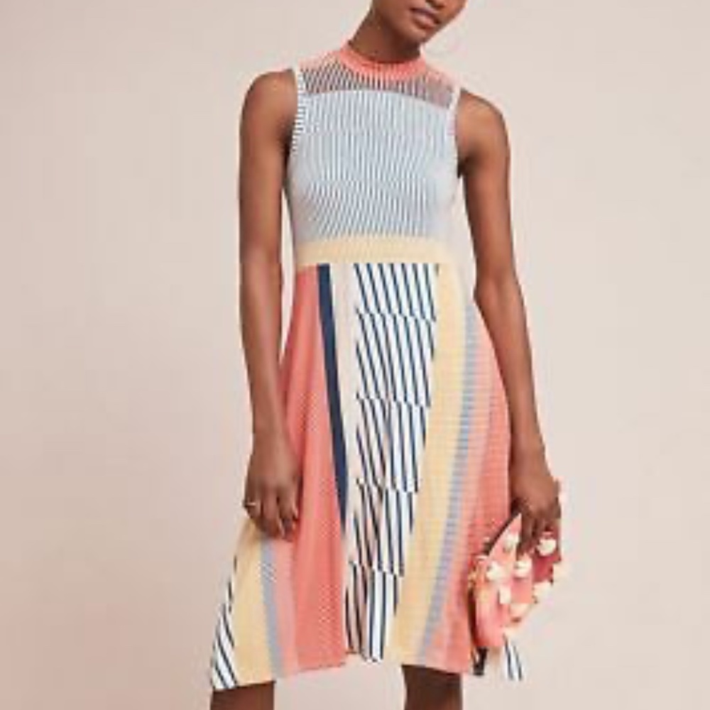 NEW Maeve Anthropologie Cleary Mock Beck Striped Sleeveless Dress, Medium